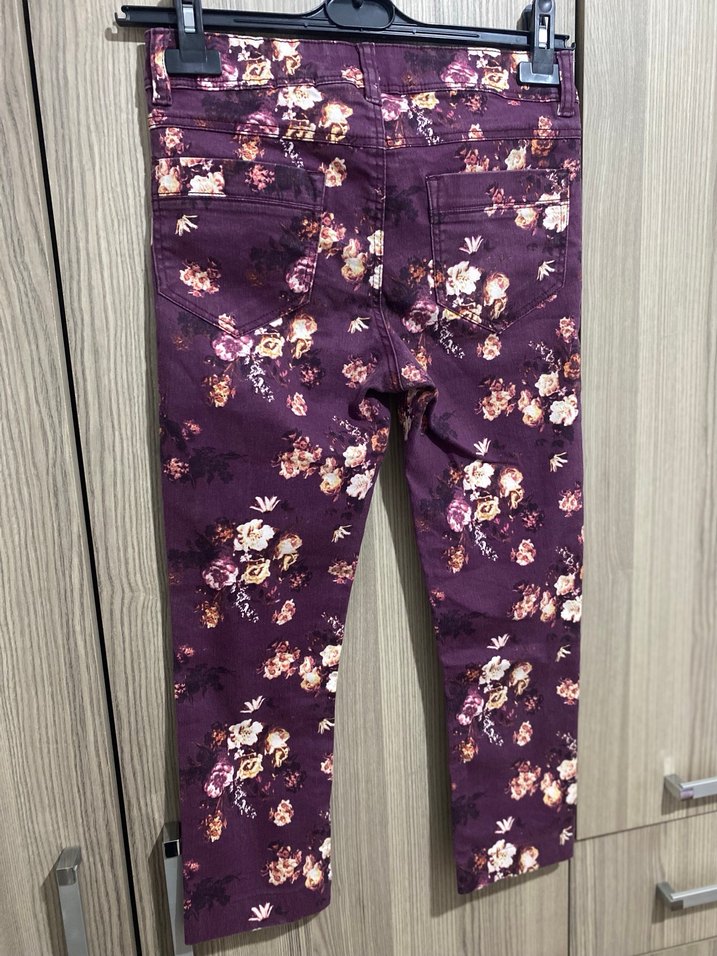 Çiçek Desenli Mor Kadın Kumaş Pantolon - Görsel 4