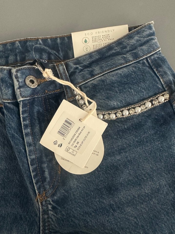 Şık Zincir Detaylı Mavi Nakışlı Kadın Kot Pantolon - Görsel 4