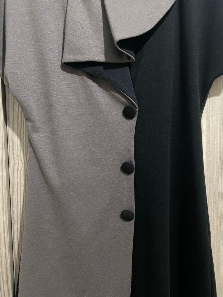 Gri-Kahverengi Asimetrik Midi Elbise - Görsel 2