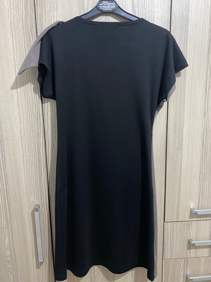 Gri-Kahverengi Asimetrik Midi Elbise - Görsel 3