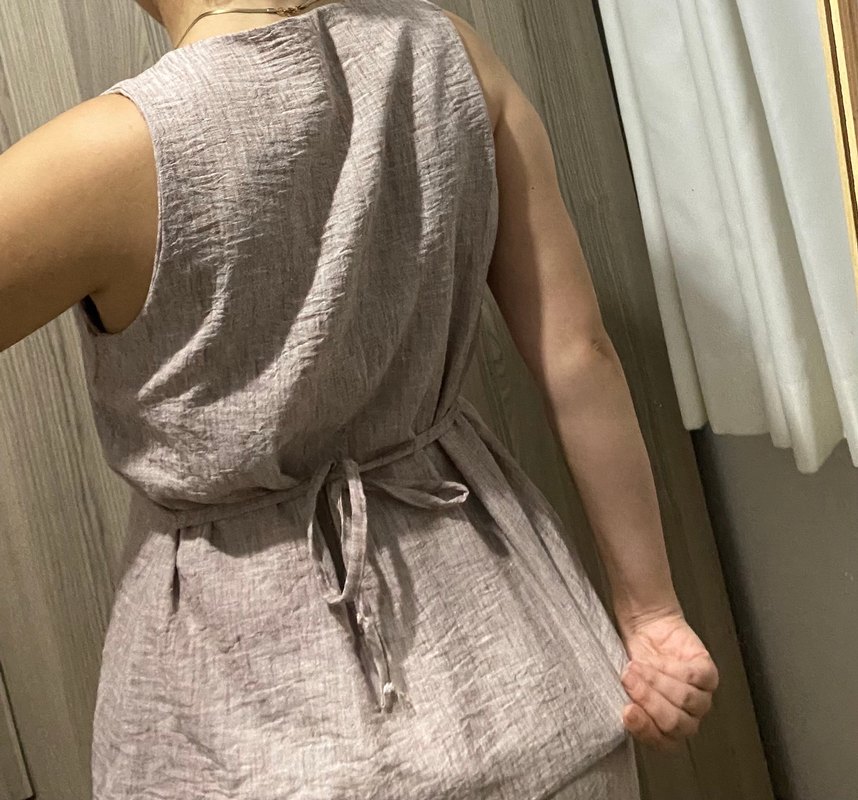 Düğmeli Keten Kadın Takım Bej - Görsel 5