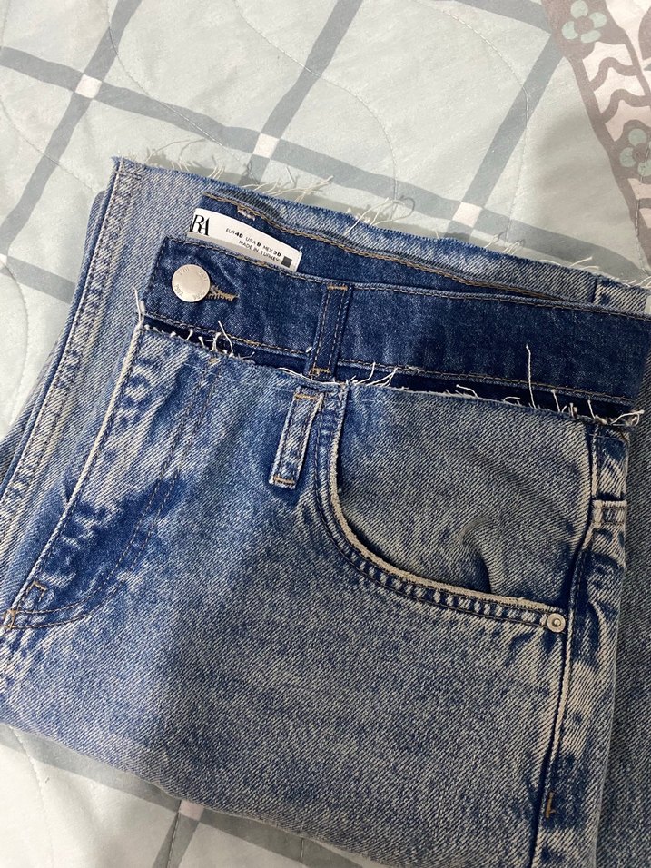 Düğmeli, laci-Mavi Kadın Kot Pantolon - Görsel 3