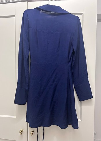 Kadın Lacivert Midi Uzun Kollu Gömlek Elbise - Görsel 2