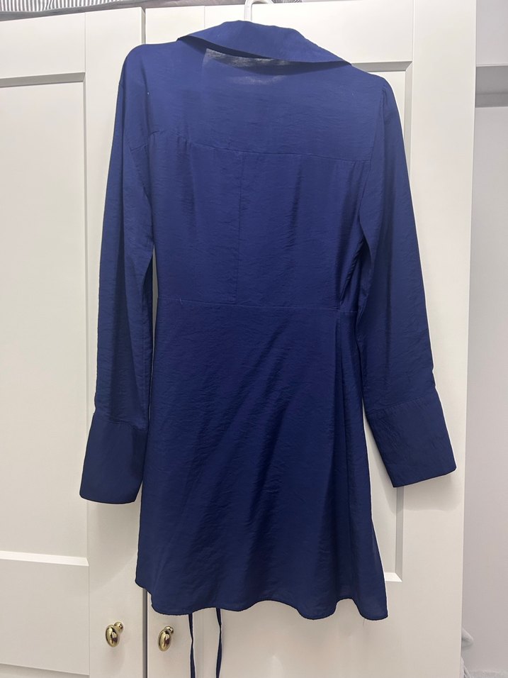 Kadın Lacivert Midi Uzun Kollu Gömlek Elbise - Görsel 2