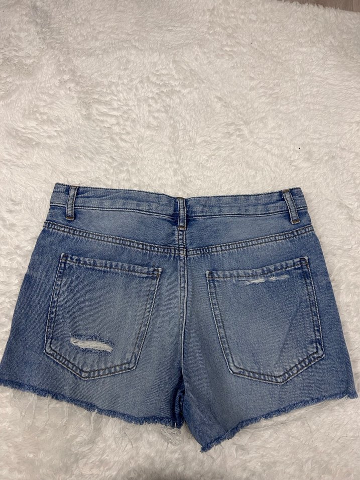 Kadın Mavi Loose Fit Mini Denim Şort - Görsel 2