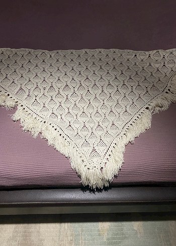 Dantel Detaylı Beyaz Örgü Kadın Şal - Görsel 5