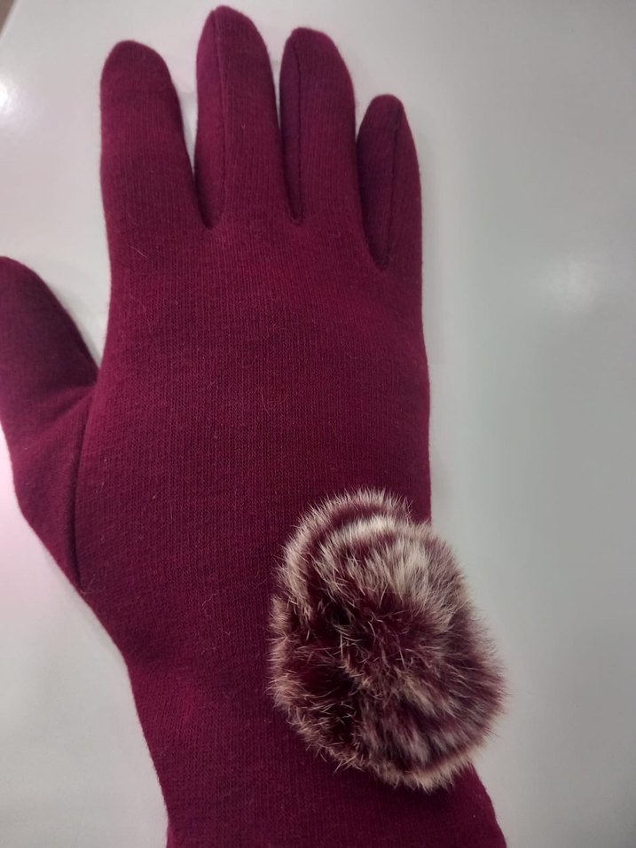 Bordo Kadın Eldiven Kürk Detaylı - Görsel 2