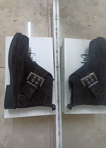 Kahverengi Süet Kadın Botu Tokalı Blok Topuk - Görsel 2