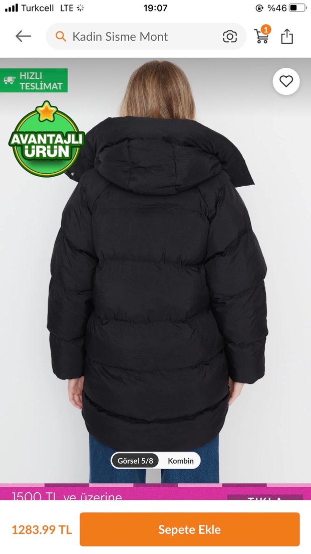 Siyah Şişme Kadın Mont - Görsel 2