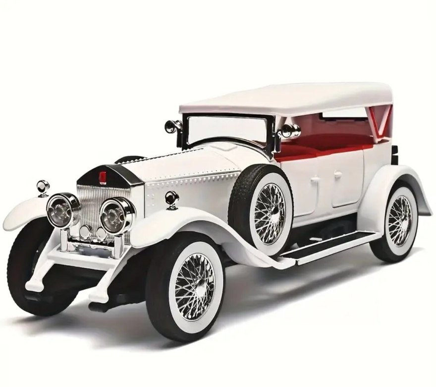 Beyaz Parlak Oyuncak Klasik Araba - Görsel 3