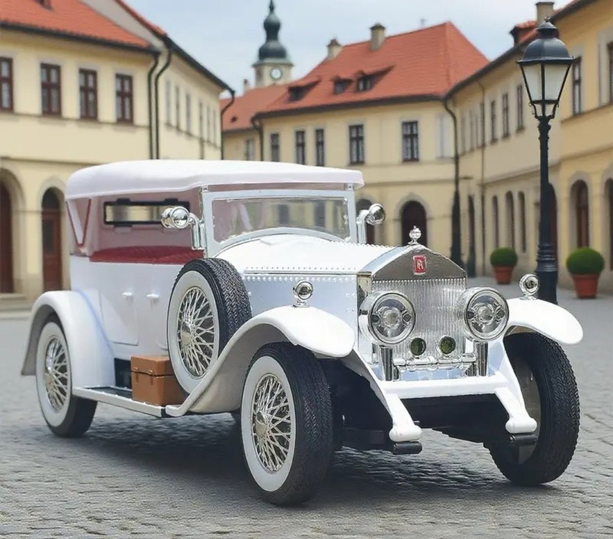 Beyaz Parlak Oyuncak Klasik Araba - Görsel 2