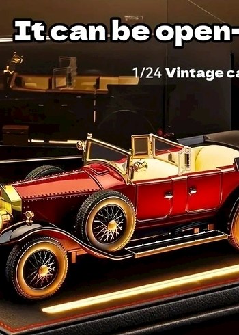 Kırmızı Parlak 1/24 Ölçek Vintage Oyuncak Araba - Görsel 2