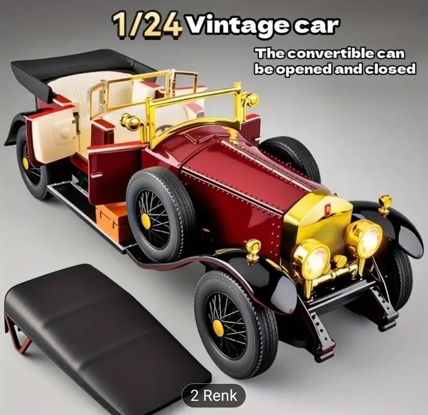Kırmızı Parlak 1/24 Ölçek Vintage Oyuncak Araba - Görsel 4