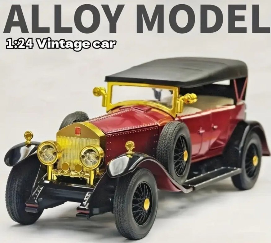 Kırmızı Parlak 1/24 Ölçek Vintage Oyuncak Araba - Görsel 3