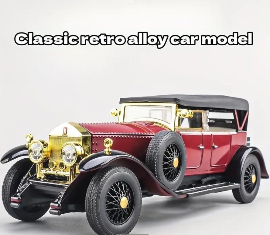 Kırmızı Parlak 1/24 Ölçek Vintage Oyuncak Araba - Görsel 5