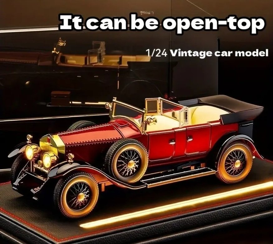 Kırmızı Parlak 1/24 Ölçek Vintage Oyuncak Araba - Görsel 2