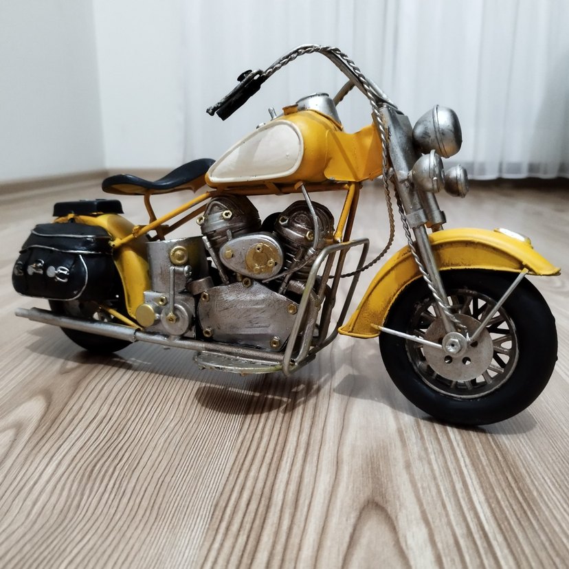 Sarı Metal Dekoratif Üç Tekerlekli Motosiklet - Görsel 3