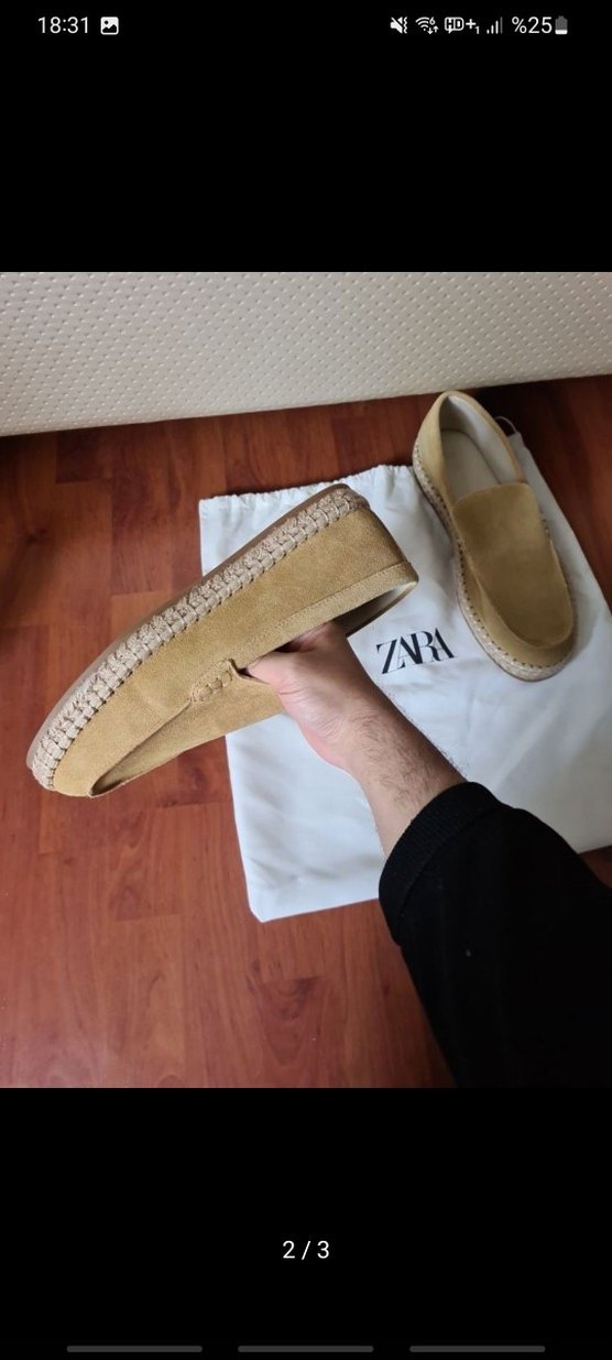 zara %100 deri Bej Süet Erkek Espadril - Görsel 2