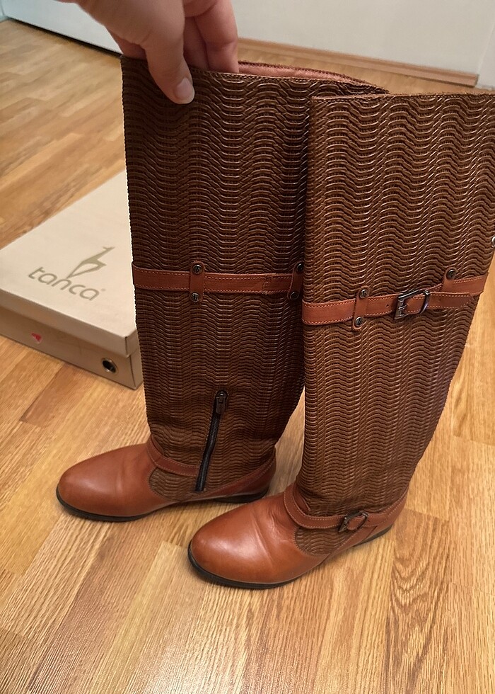 tanca uzun taba rengi kadın çizme - Görsel 5