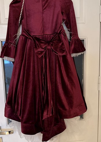 Kız Çocuk Bordo Uzun Kollu kadife çanta detaylı beyaztüy detaylı - Görsel 7