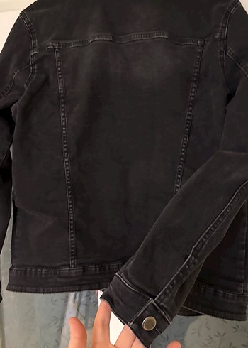 Koyu füme siyaha yakın Düğmeli Kadın Denim Ceket - Görsel 7