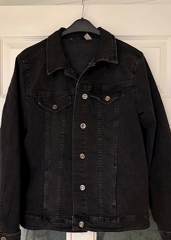 Koyu füme siyaha yakın Düğmeli Kadın Denim Ceket - Görsel 4