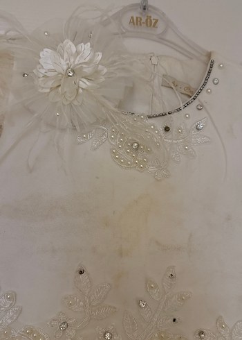 Kız Çocuk Beyaz Nakışlı Tül Elbise - Görsel 7