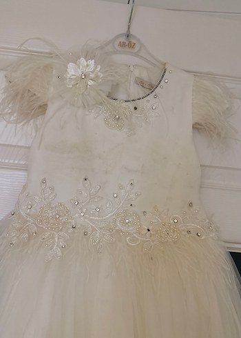 Kız Çocuk Beyaz Nakışlı Tül Elbise - Görsel 8