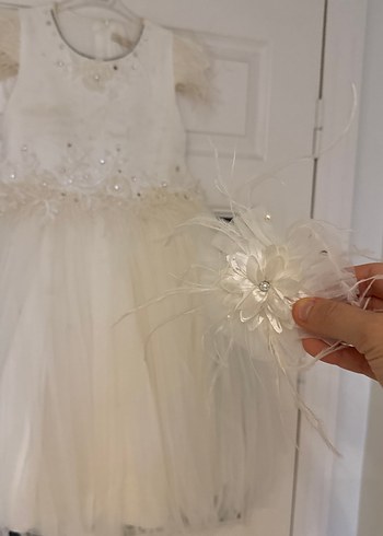 Kız Çocuk Beyaz Nakışlı Tül Elbise - Görsel 6