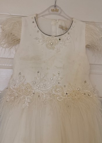 Kız Çocuk Beyaz Nakışlı Tül Elbise - Görsel 3