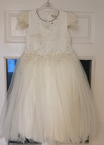 Kız Çocuk Beyaz Nakışlı Tül Elbise - Görsel 5