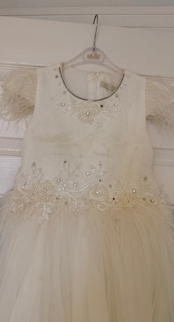 Kız Çocuk Beyaz Nakışlı Tül Elbise - Görsel 3