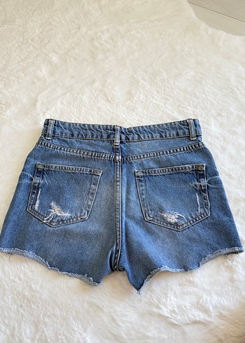 s Beden Kadın Mavi Yırtık Denim Mini Şort