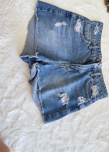Addax Kadın Mavi Yırtık Denim Mini Şort