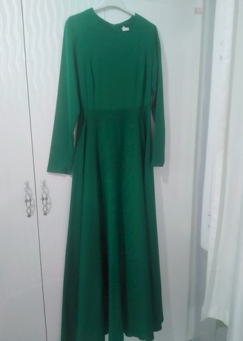 Kadın Uzun Yeşil Drapeli Elbise - Görsel 2