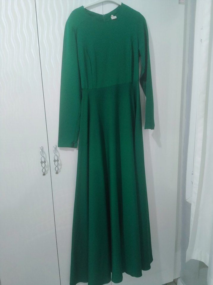 Kadın Uzun Yeşil Drapeli Elbise - Görsel 3