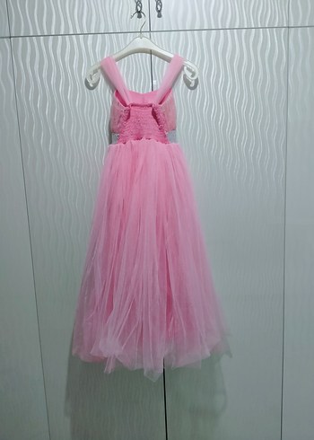 Kız Çocuk Pembe Askılı Abiye Elbise - Görsel 2