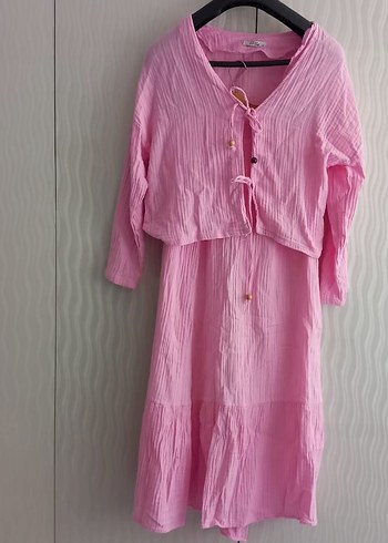 Pembe Uzun Bohem  Elbise - Görsel 2