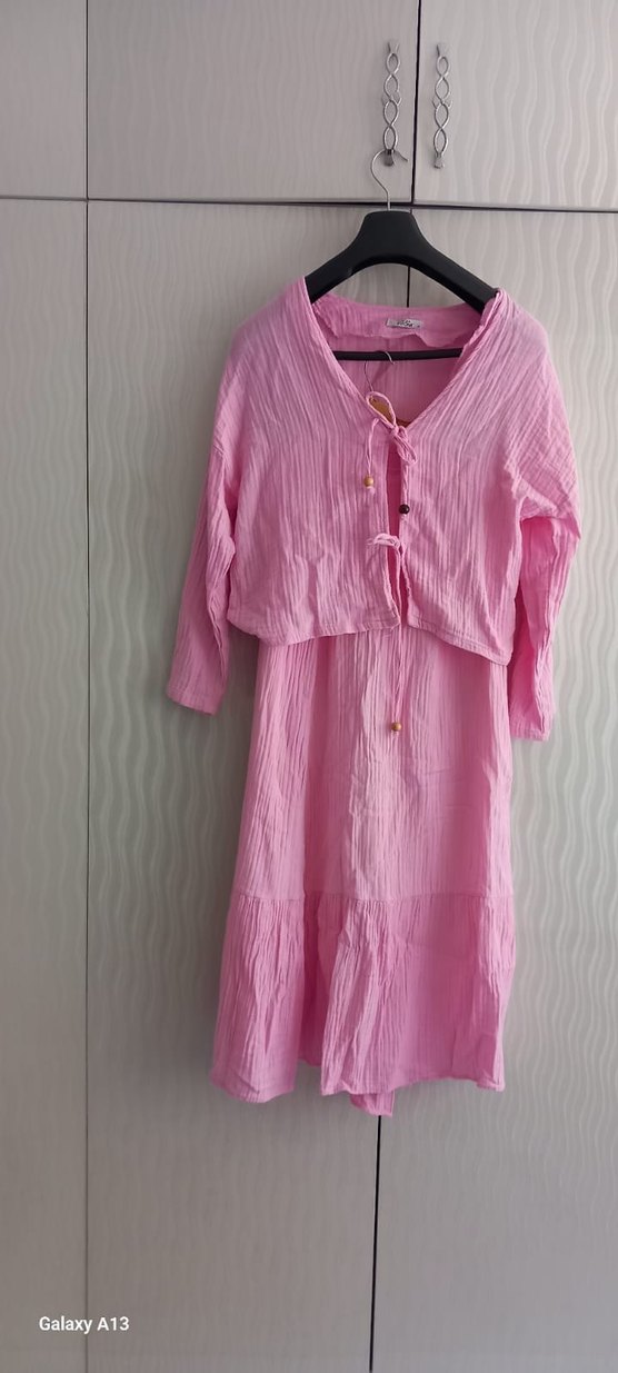 Pembe Uzun Bohem  Elbise - Görsel 2