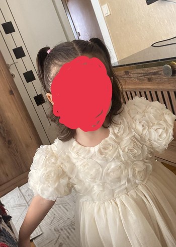 Beyaz Çiçekli Kız Çocuk Abiye Elbise