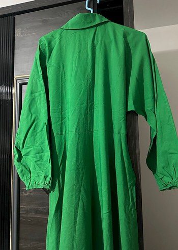 Uzun Yeşil V Yaka Salaş Elbise - Görsel 4