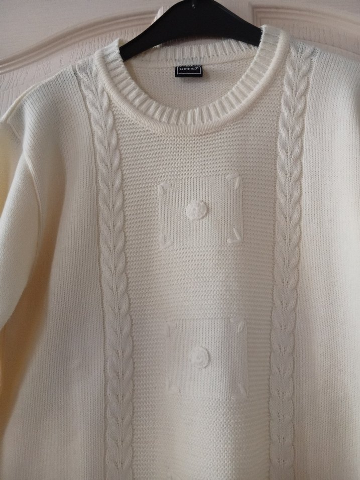 Beyaz Örgü Kadın Kazak - Görsel 2