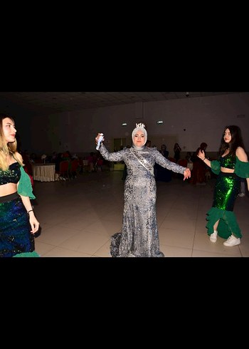 Diğer Gri Yılan Desenli pullu Uzun Kollu Abiye