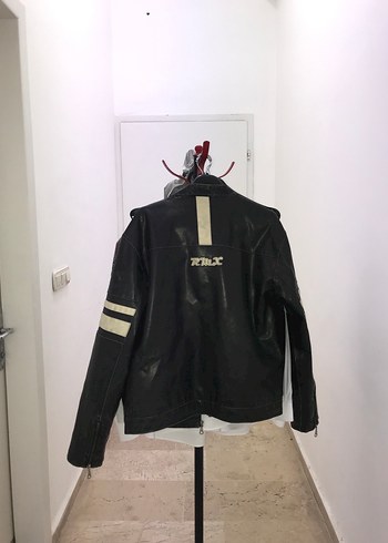 Kemerli Siyah Deri Biker Ceket - Görsel 12