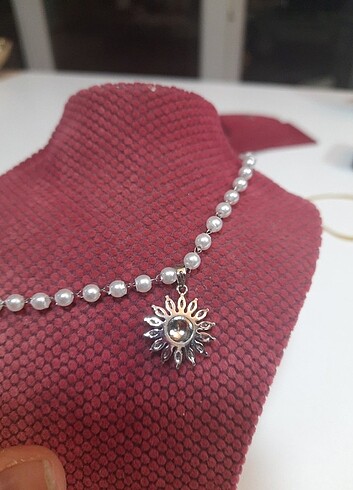 İncili Ayçiçeği çelik kolye  - Görsel 3