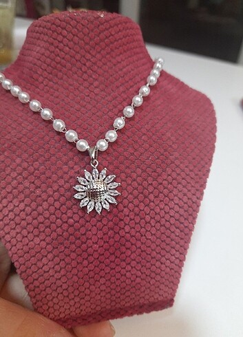 İncili Ayçiçeği çelik kolye  - Görsel 4