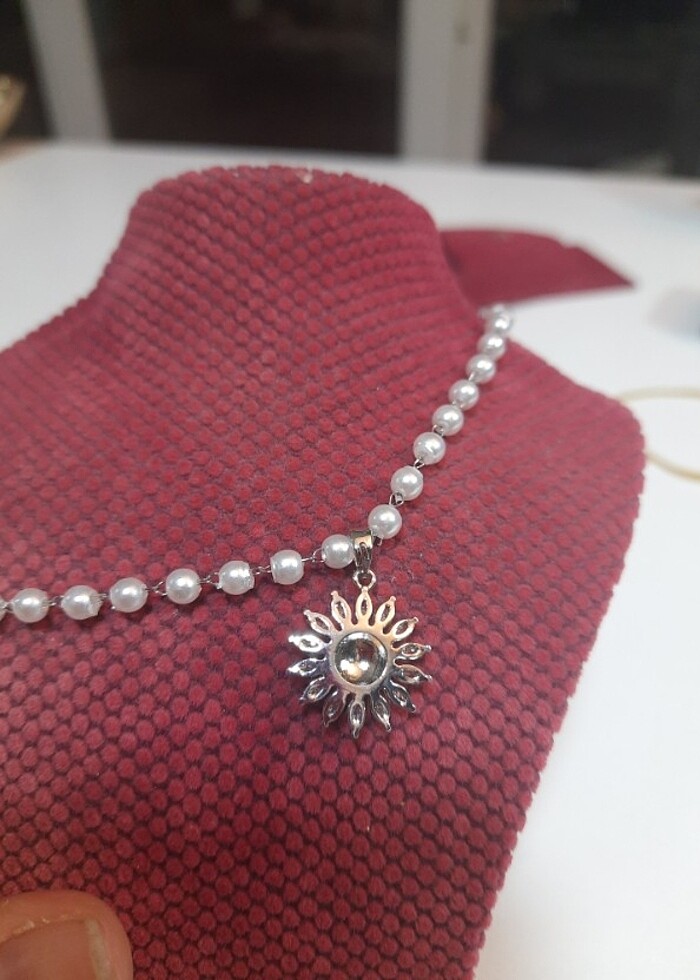 İncili Ayçiçeği çelik kolye  - Görsel 3