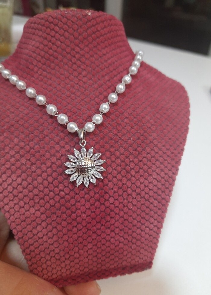 İncili Ayçiçeği çelik kolye  - Görsel 4