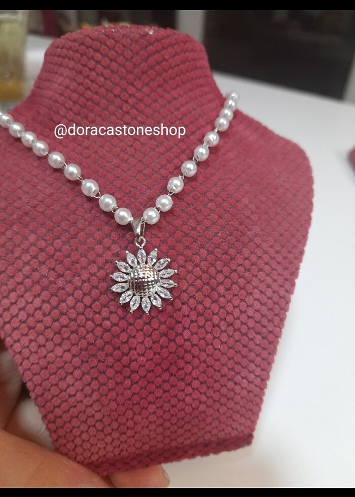 İncili Ayçiçeği çelik kolye  - Görsel 1