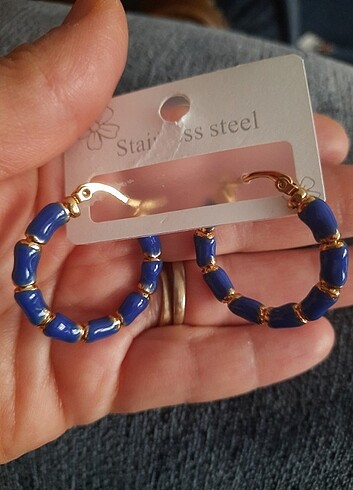 Lacivert mineli çelik küpe - Görsel 2